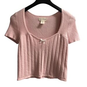The Prairie Y2K Top Womens XL Pink Mixed Ribbed‎ Cable Knit Top Fitted Coquette